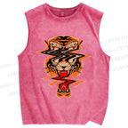 Unisex Twisted Tiger Printed Washed Tank Top