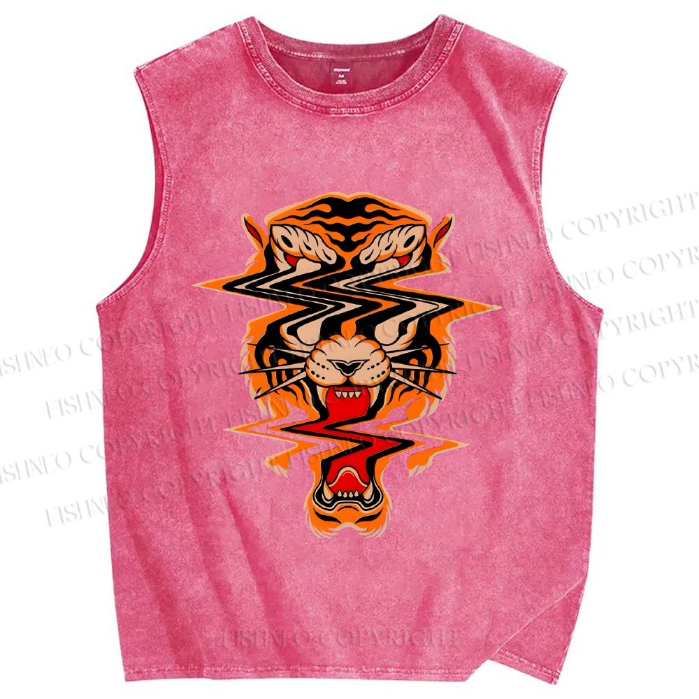 Unisex Twisted Tiger Printed Washed Tank Top