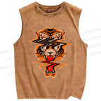 Unisex Twisted Tiger Printed Washed Tank Top