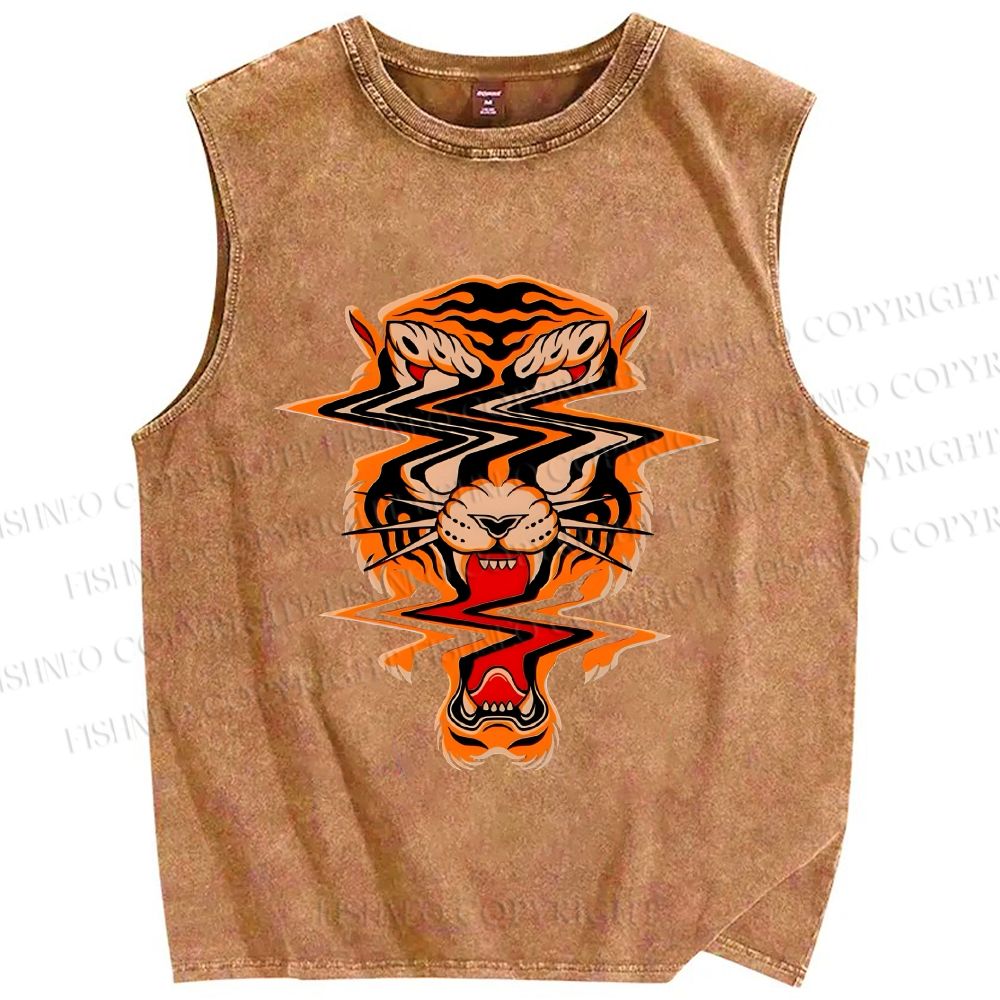 Unisex Twisted Tiger Printed Washed Tank Top