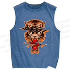 Unisex Twisted Tiger Printed Washed Tank Top