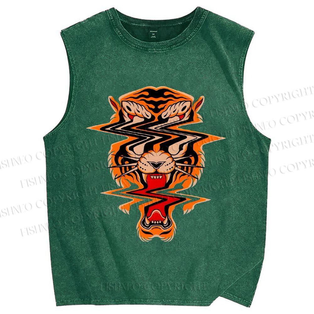 Unisex Twisted Tiger Printed Washed Tank Top