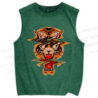 Unisex Twisted Tiger Printed Washed Tank Top