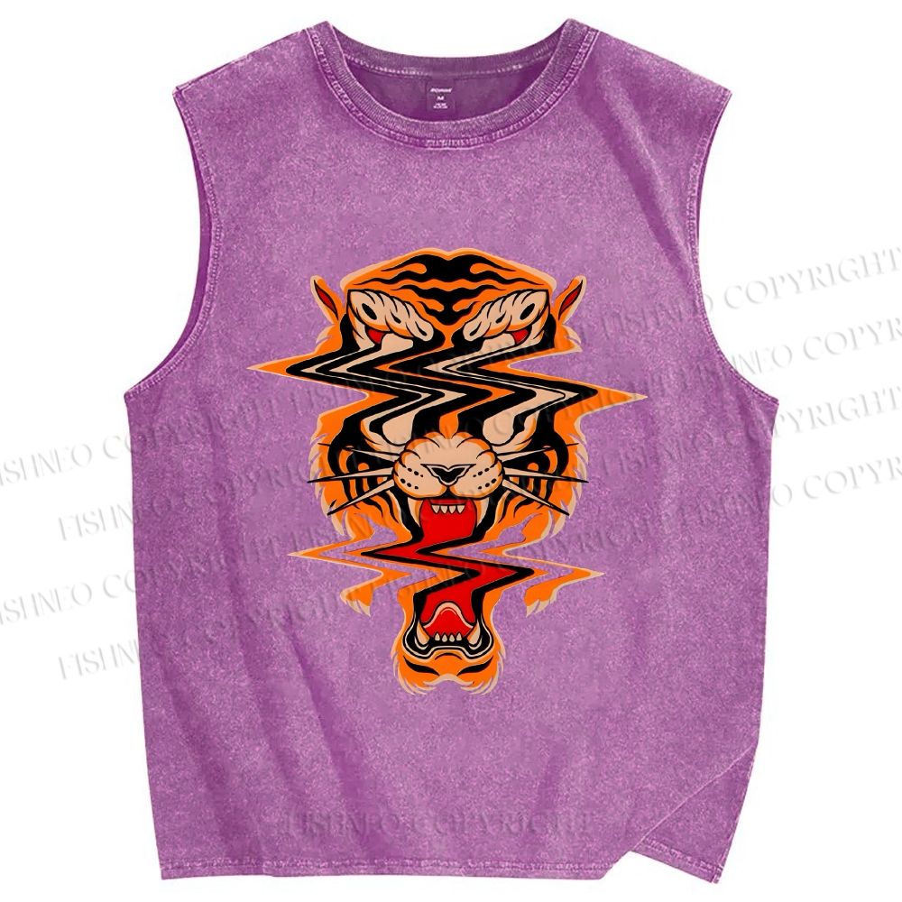 Unisex Twisted Tiger Printed Washed Tank Top