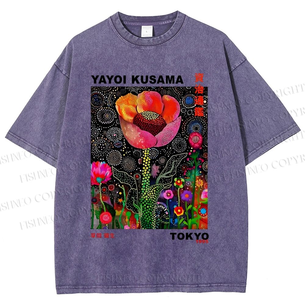 Unisex Yayoi Kusama Polka Dot Flower Printed Washed Tee