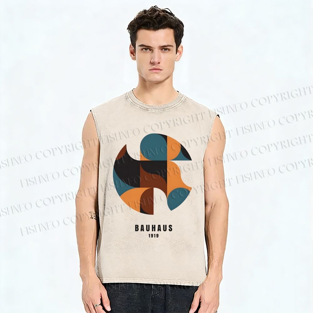 Unisex Bauhaus Geometry Printed Washed Tank Top
