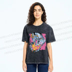 Unisex Shining Tiger Printed Washed Tee