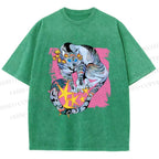 Unisex Shining Tiger Printed Washed Tee