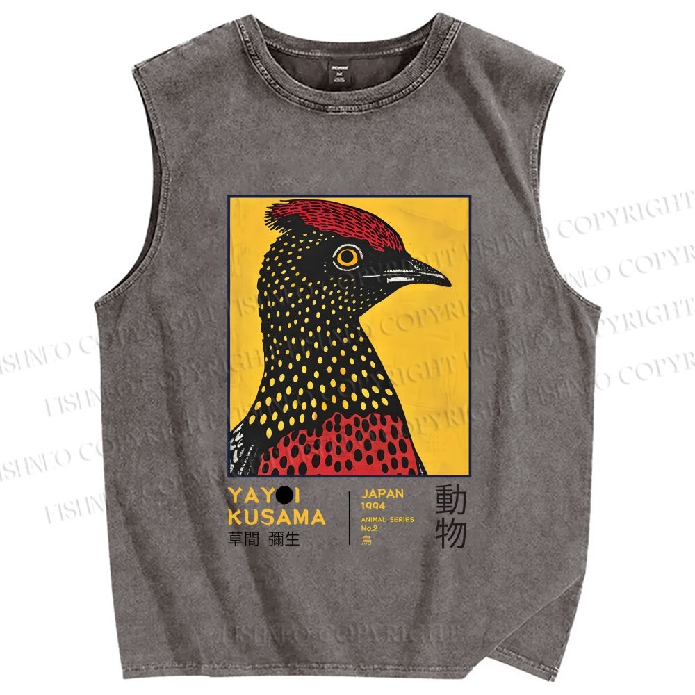 Unisex Yayoi Kusama Polka Dot Bird Printed Washed Tank Top