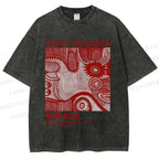 Unisex Yayoi Kusama Red Graffiti Printed Washed Tee