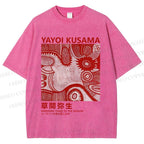 Unisex Yayoi Kusama Red Graffiti Printed Washed Tee