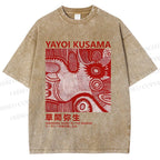 Unisex Yayoi Kusama Red Graffiti Printed Washed Tee