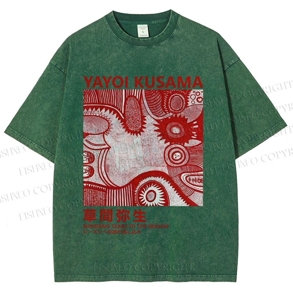 Unisex Yayoi Kusama Red Graffiti Printed Washed Tee