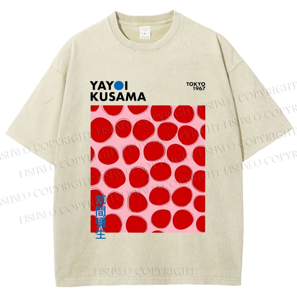 Unisex Yayoi Kusama Red Dots Printed Washed Tee