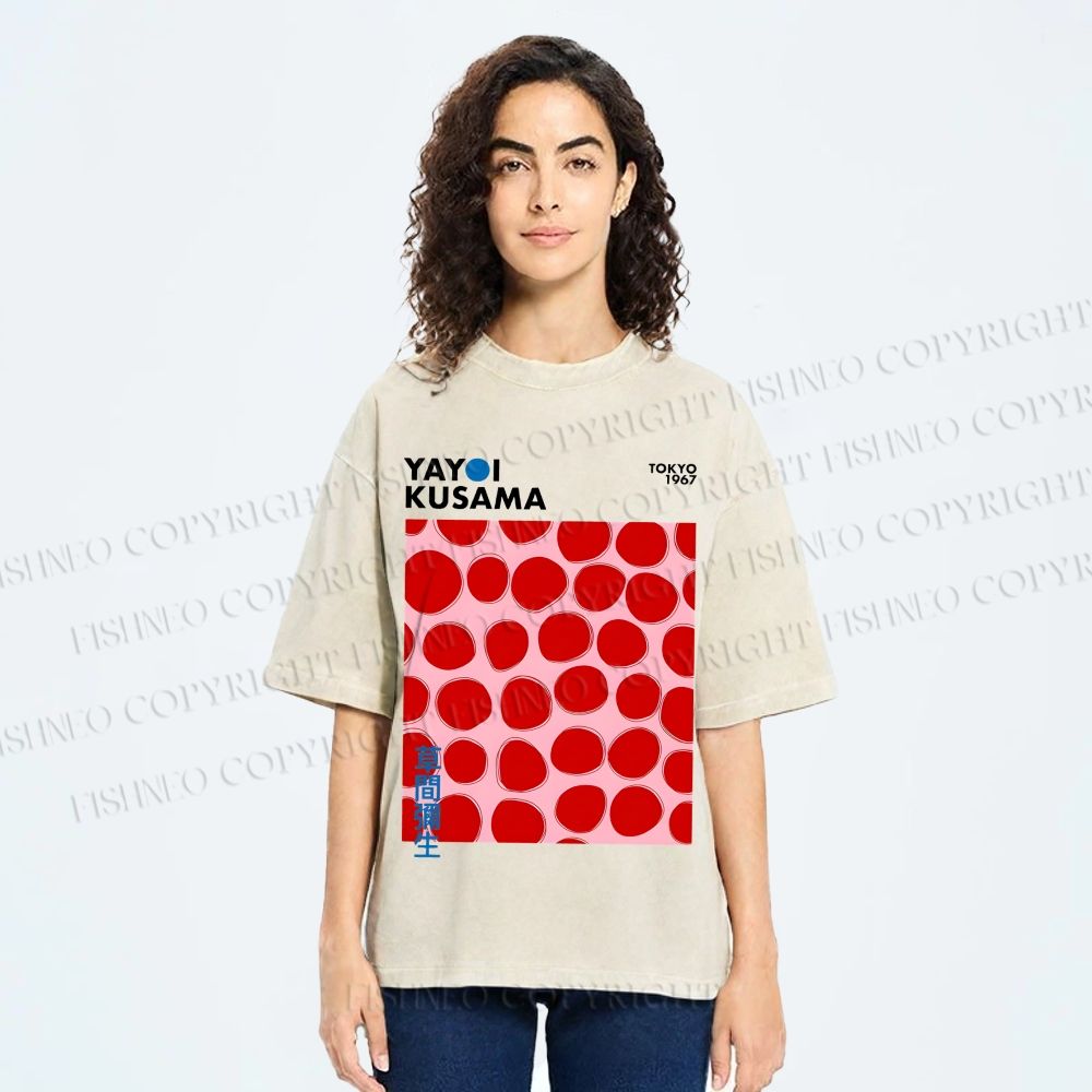 Unisex Yayoi Kusama Red Dots Printed Washed Tee