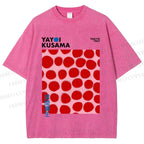 Unisex Yayoi Kusama Red Dots Printed Washed Tee