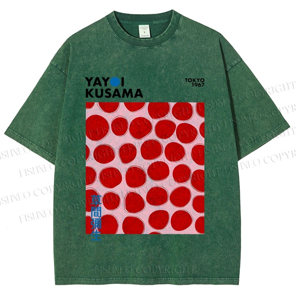 Unisex Yayoi Kusama Red Dots Printed Washed Tee