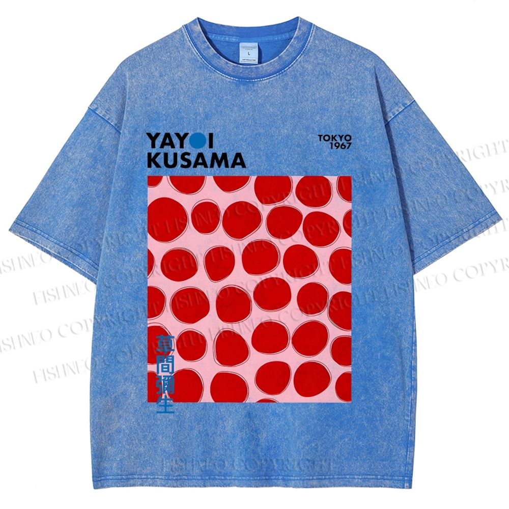 Unisex Yayoi Kusama Red Dots Printed Washed Tee