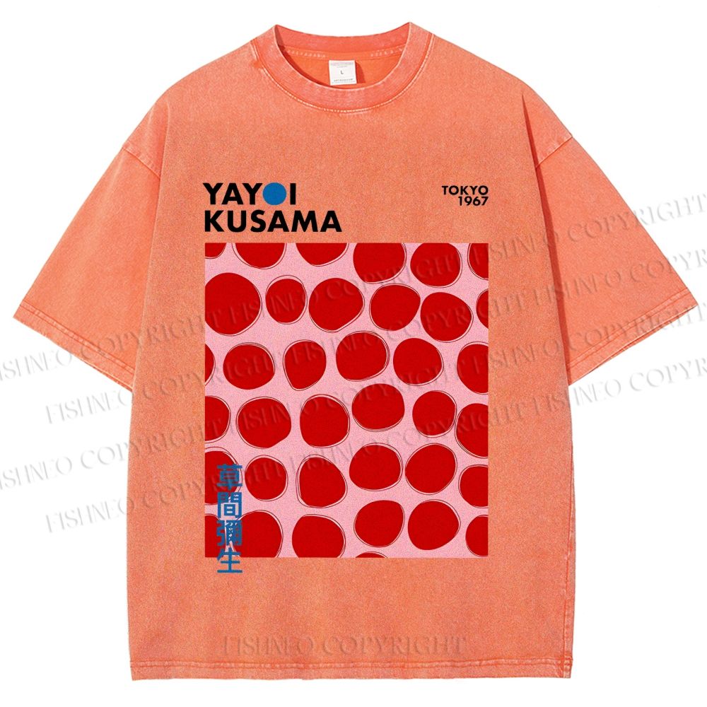 Unisex Yayoi Kusama Red Dots Printed Washed Tee