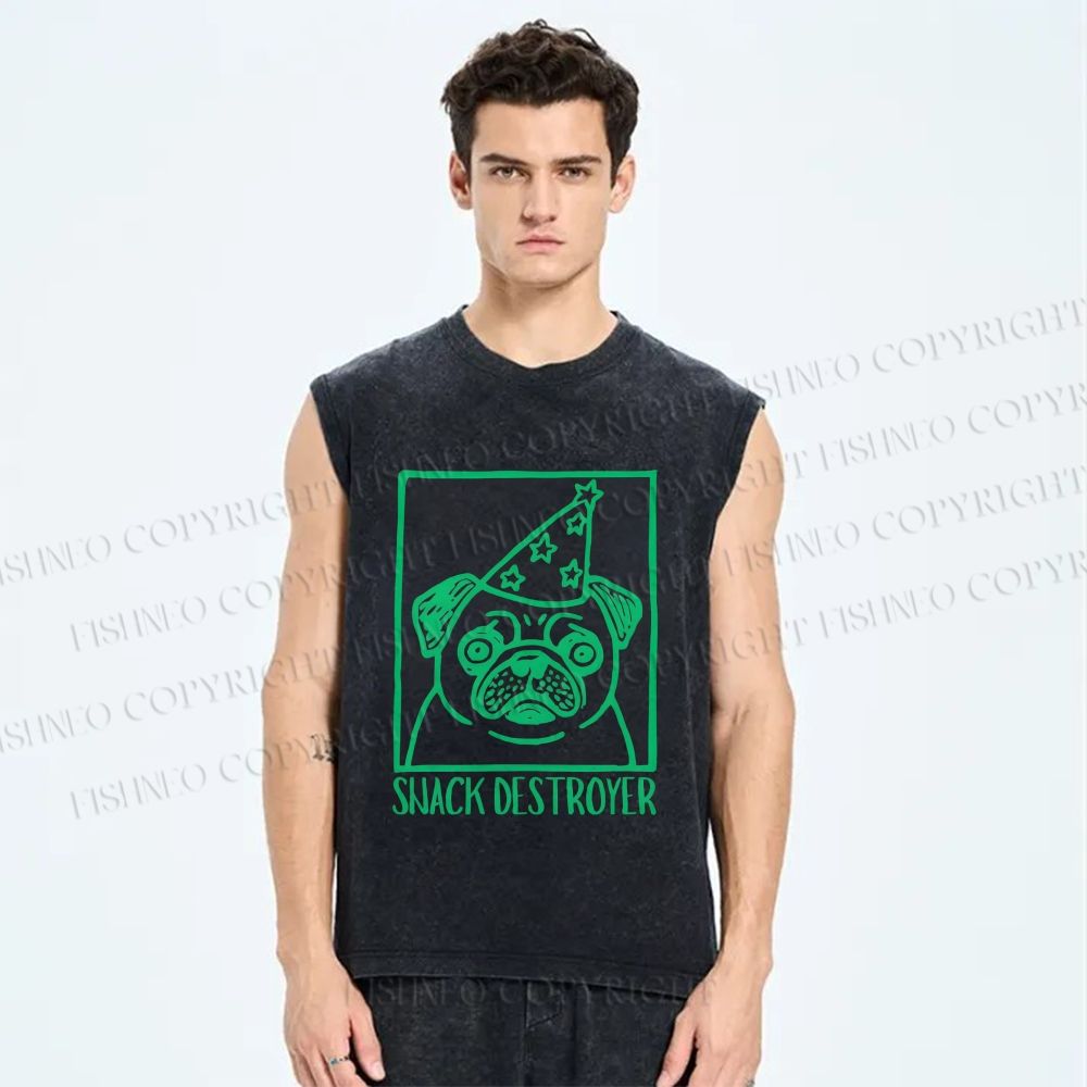 Unisex Snack Destroyer Printed Washed Tank Top
