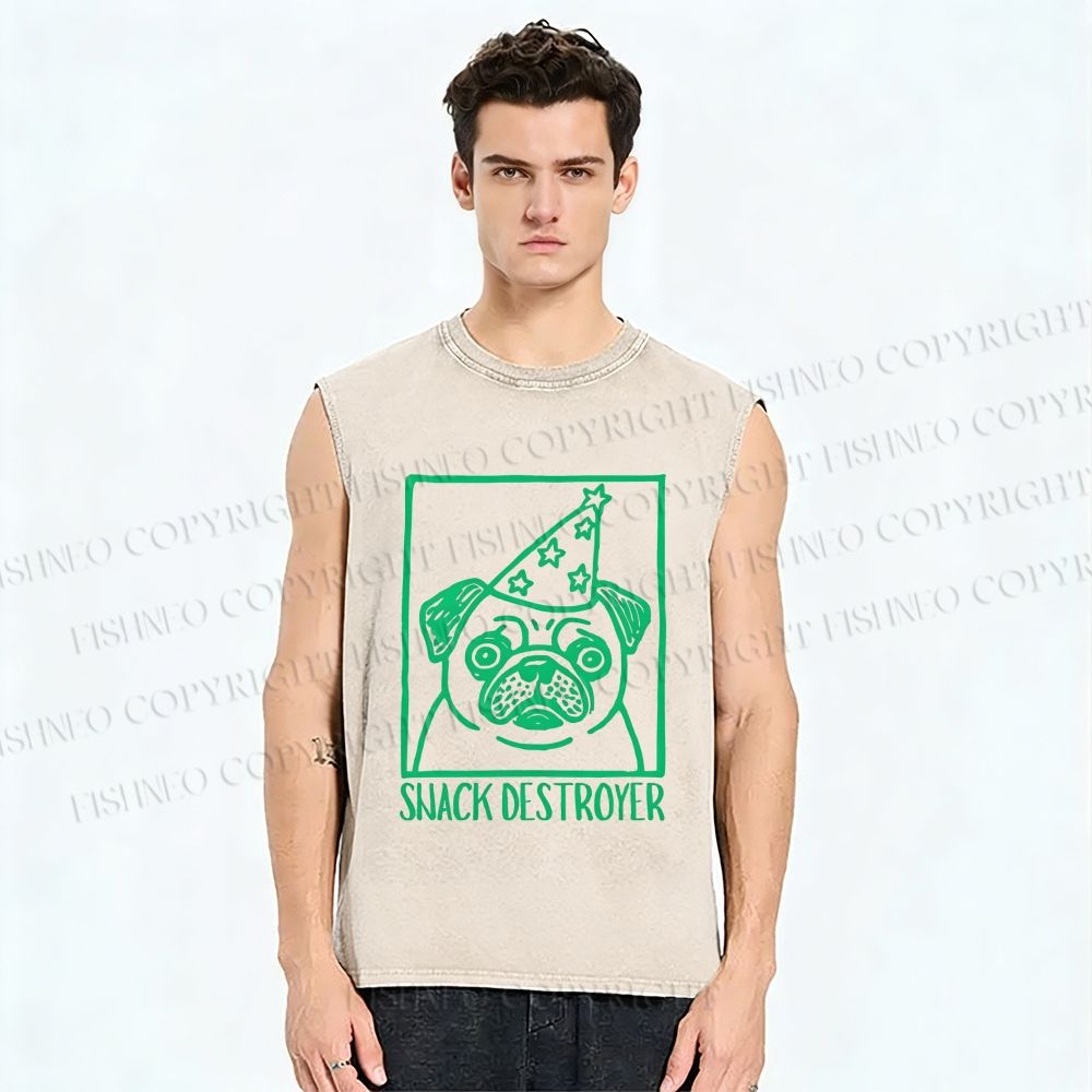 Unisex Snack Destroyer Printed Washed Tank Top