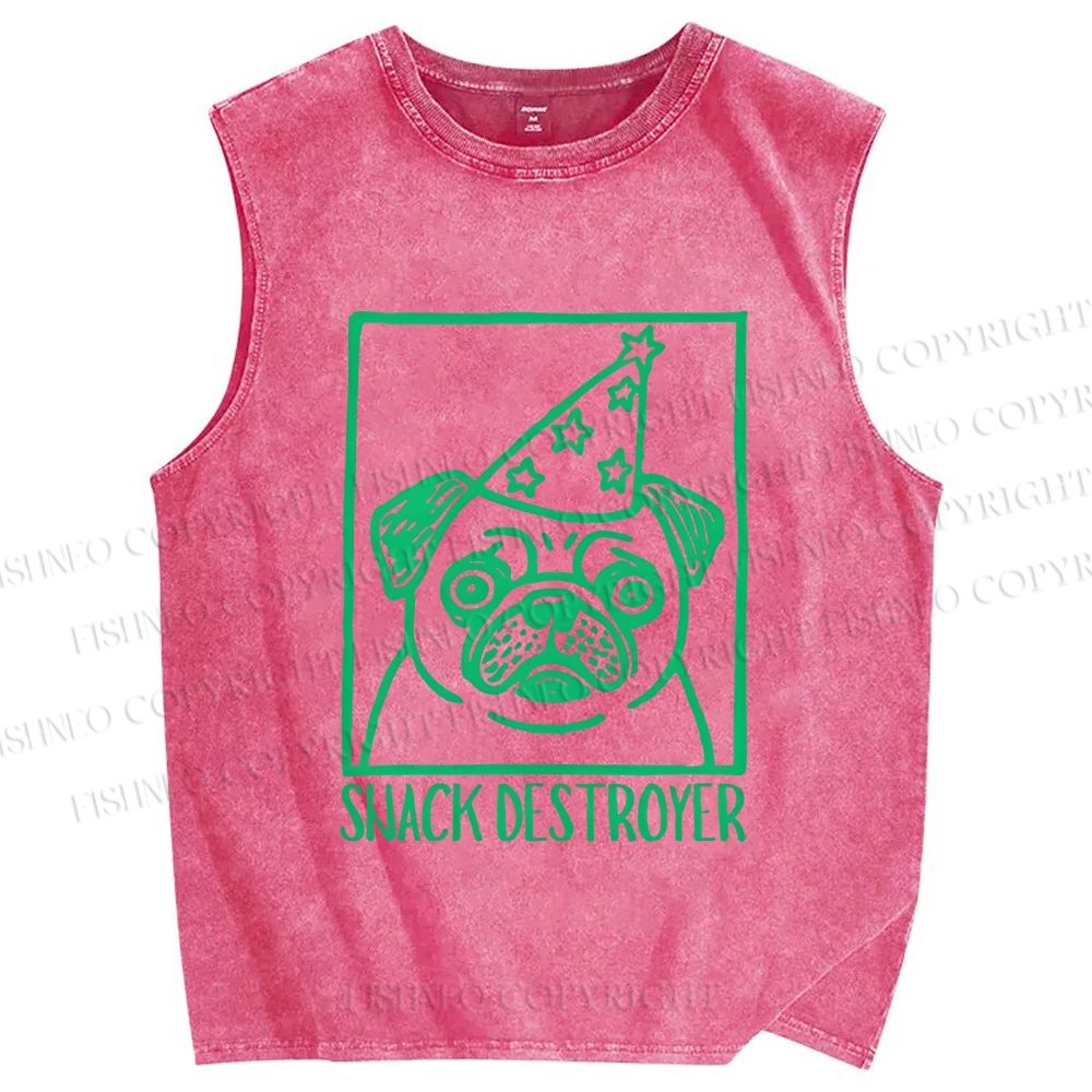 Unisex Snack Destroyer Printed Washed Tank Top