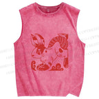 Unisex Vintage Red Rabbit Printed Washed Tank Top