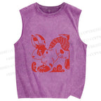 Unisex Vintage Red Rabbit Printed Washed Tank Top