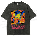 Unisex Blue Wolf Printed Washed Tee
