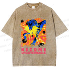 Unisex Blue Wolf Printed Washed Tee