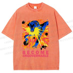 Unisex Blue Wolf Printed Washed Tee