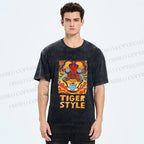 Unisex Tiger Printed Washed Tee