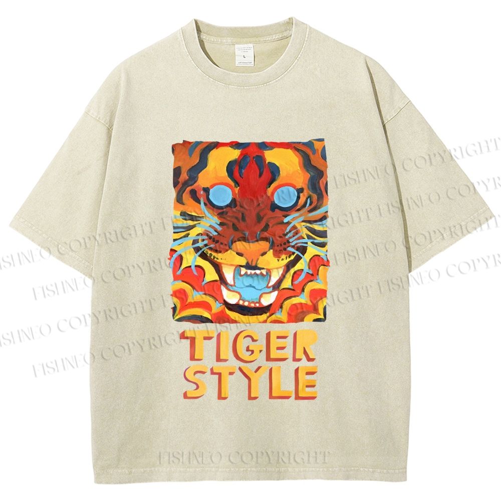 Unisex Tiger Printed Washed Tee