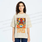 Unisex Tiger Printed Washed Tee