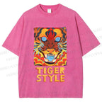 Unisex Tiger Printed Washed Tee