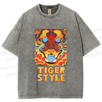 Unisex Tiger Printed Washed Tee