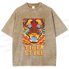 Unisex Tiger Printed Washed Tee