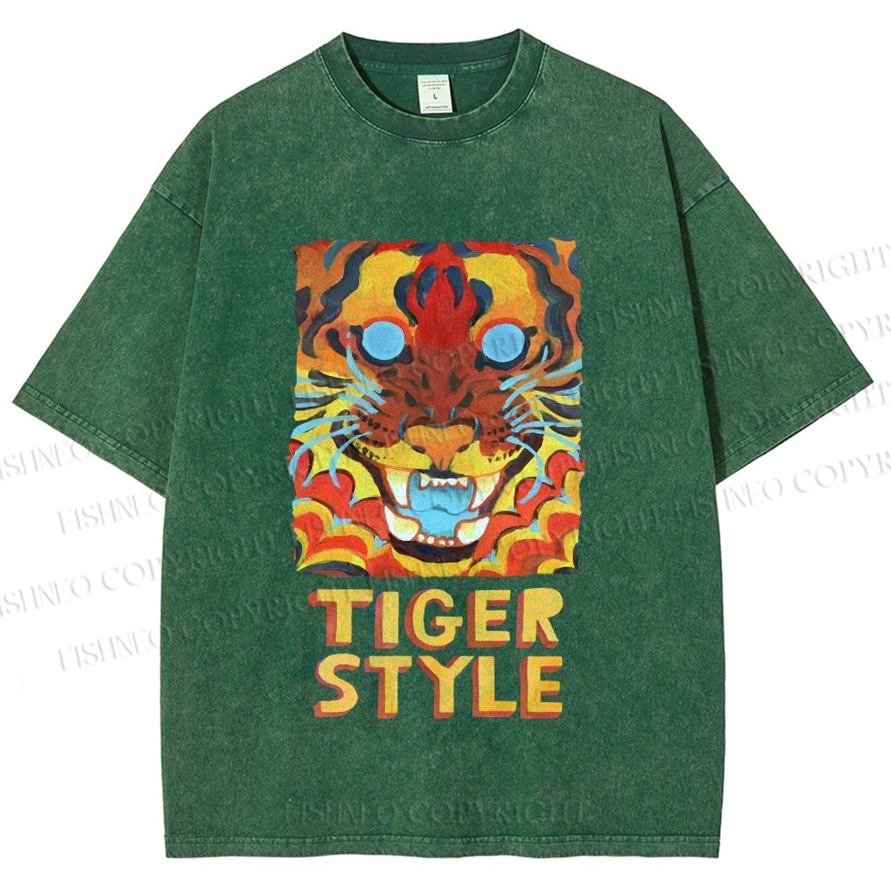 Unisex Tiger Printed Washed Tee