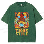 Unisex Tiger Printed Washed Tee