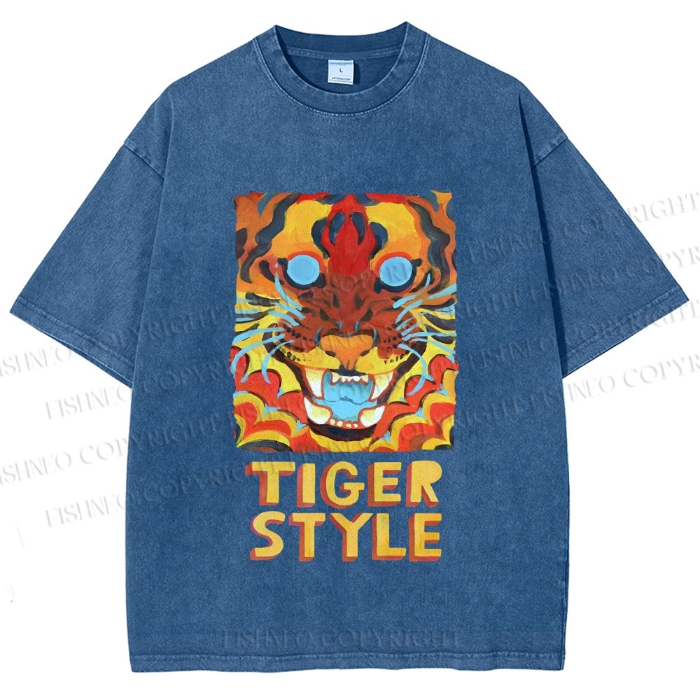 Unisex Tiger Printed Washed Tee