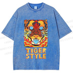 Unisex Tiger Printed Washed Tee