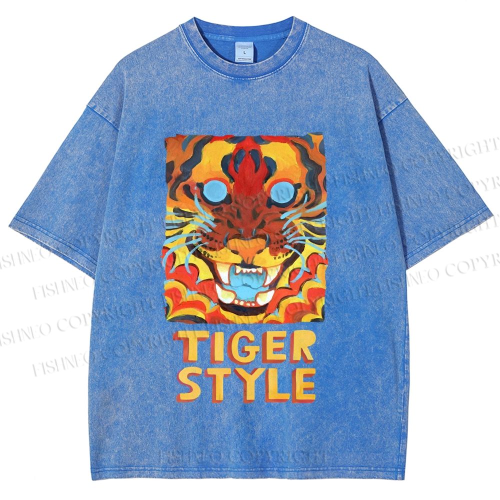 Unisex Tiger Printed Washed Tee