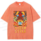 Unisex Tiger Printed Washed Tee