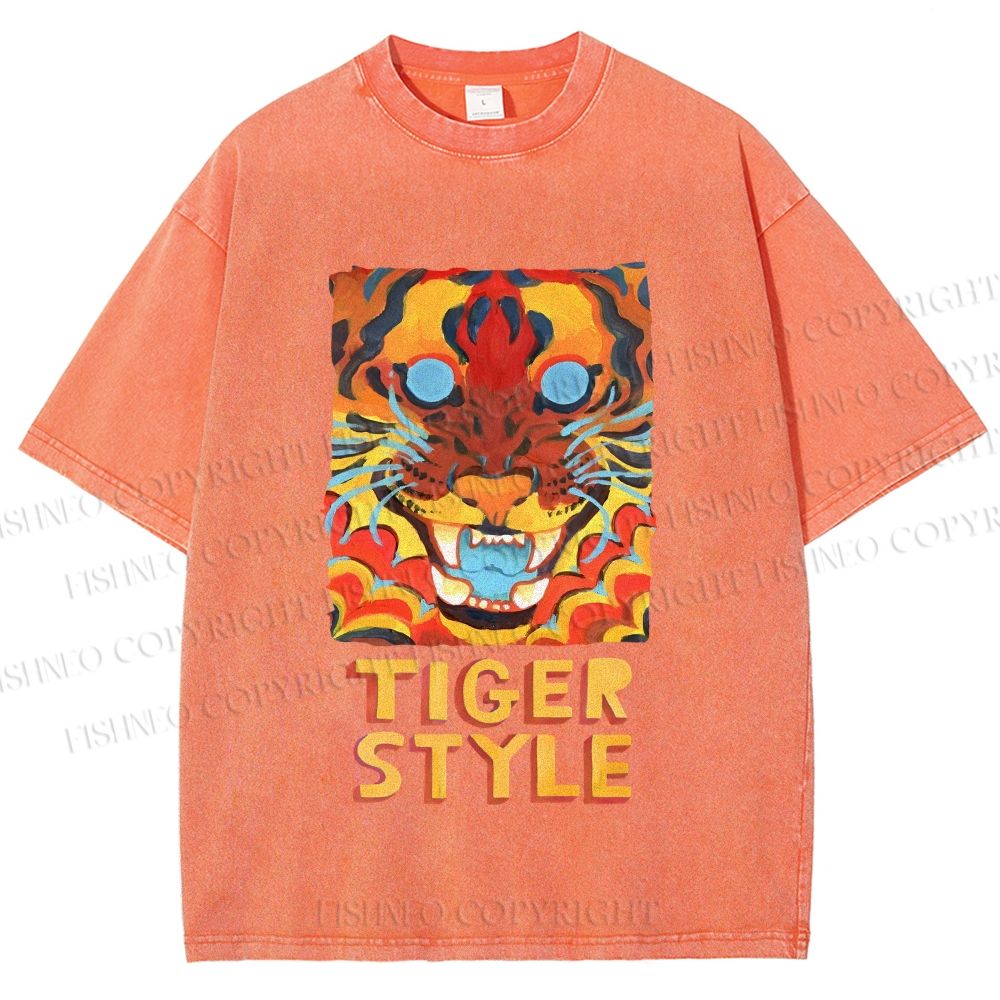Unisex Tiger Printed Washed Tee