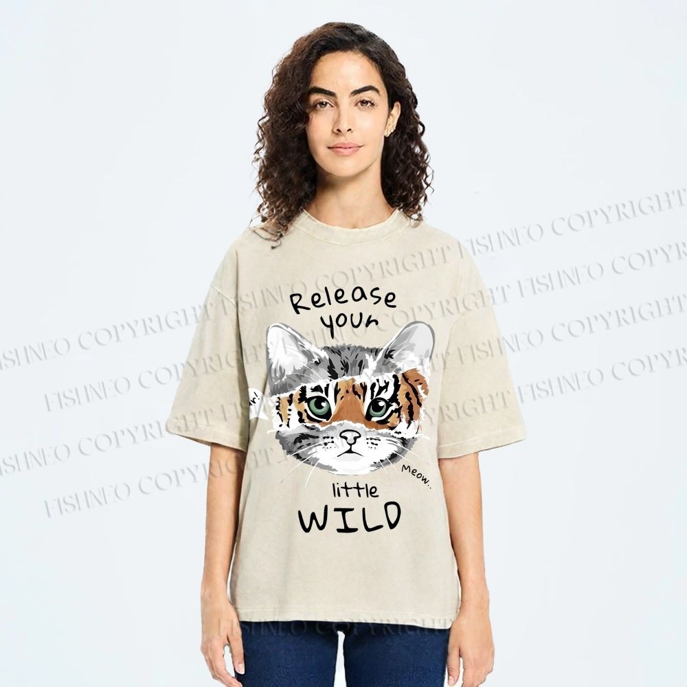 Unisex Release Your Little Wild Cat Printed Washed Tee