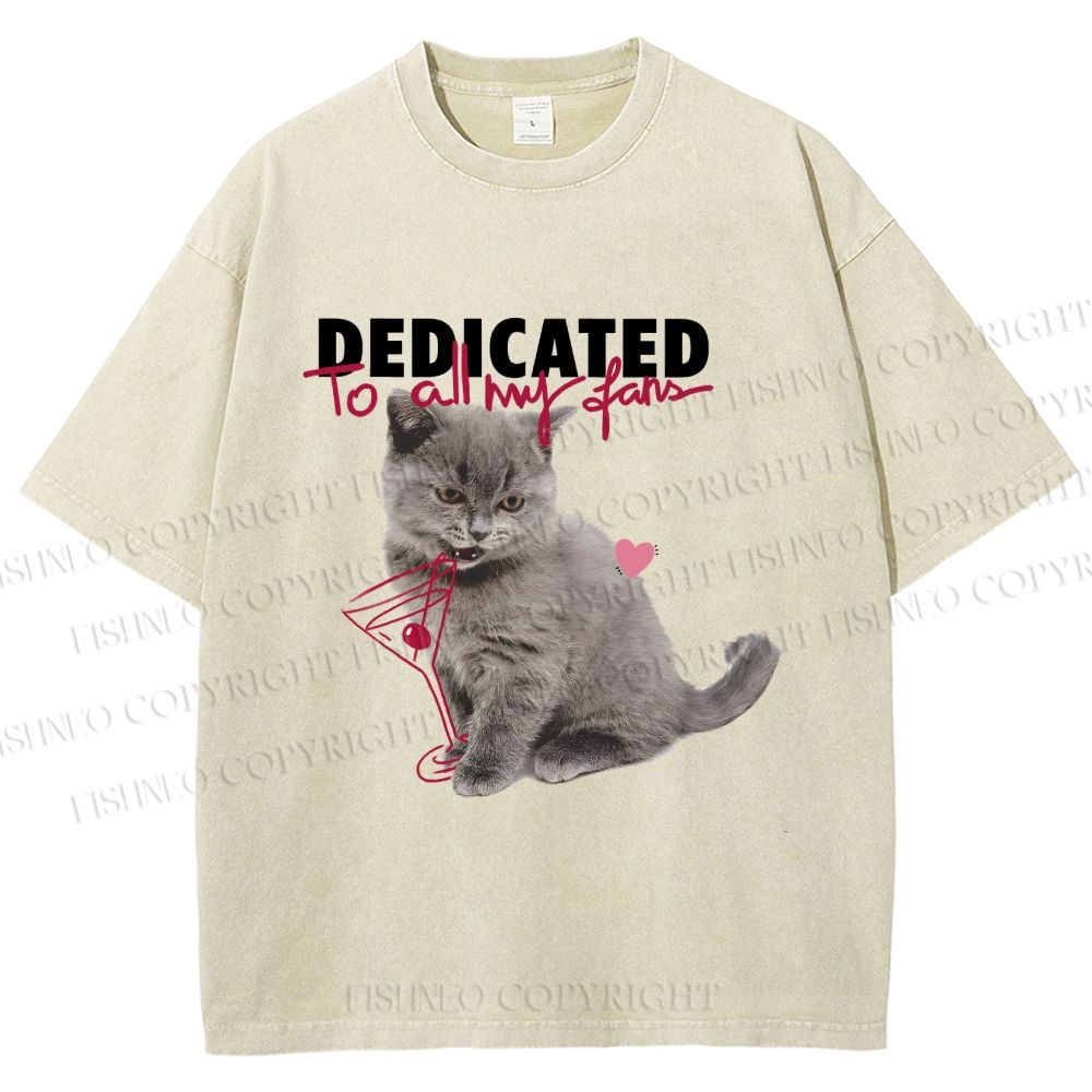 Unisex Cocktail Cat Dedicated to Fans Printed Washed Tee