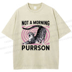 Unisex Not a Morning Purrson Cat Printed Washed Tee
