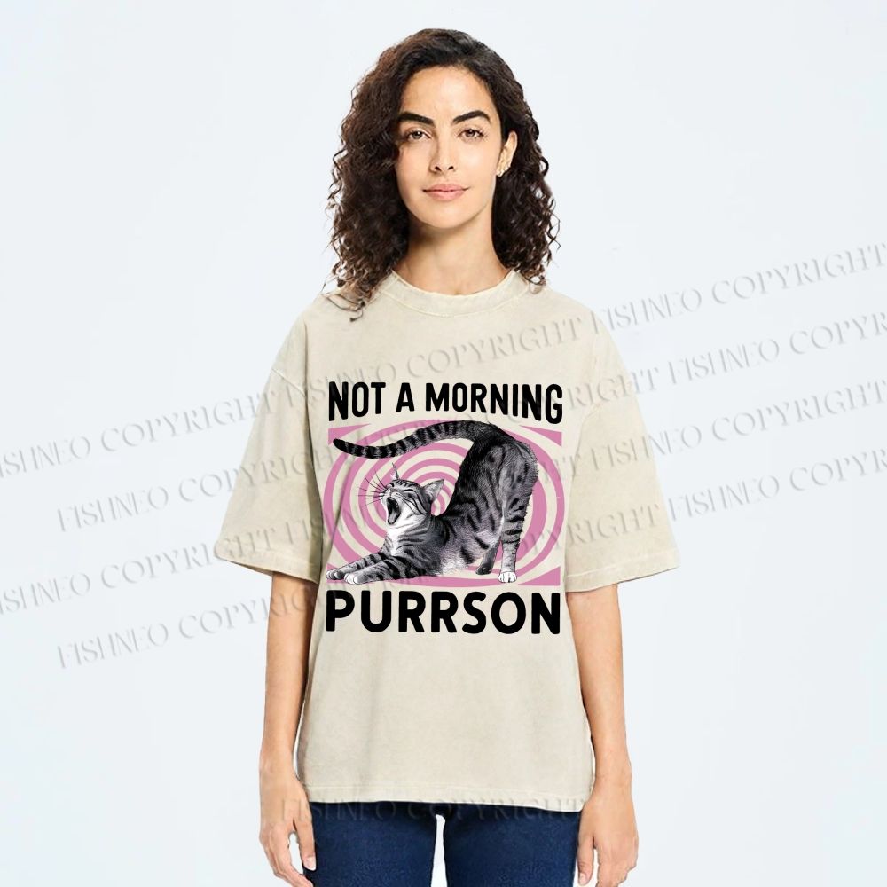 Unisex Not a Morning Purrson Cat Printed Washed Tee