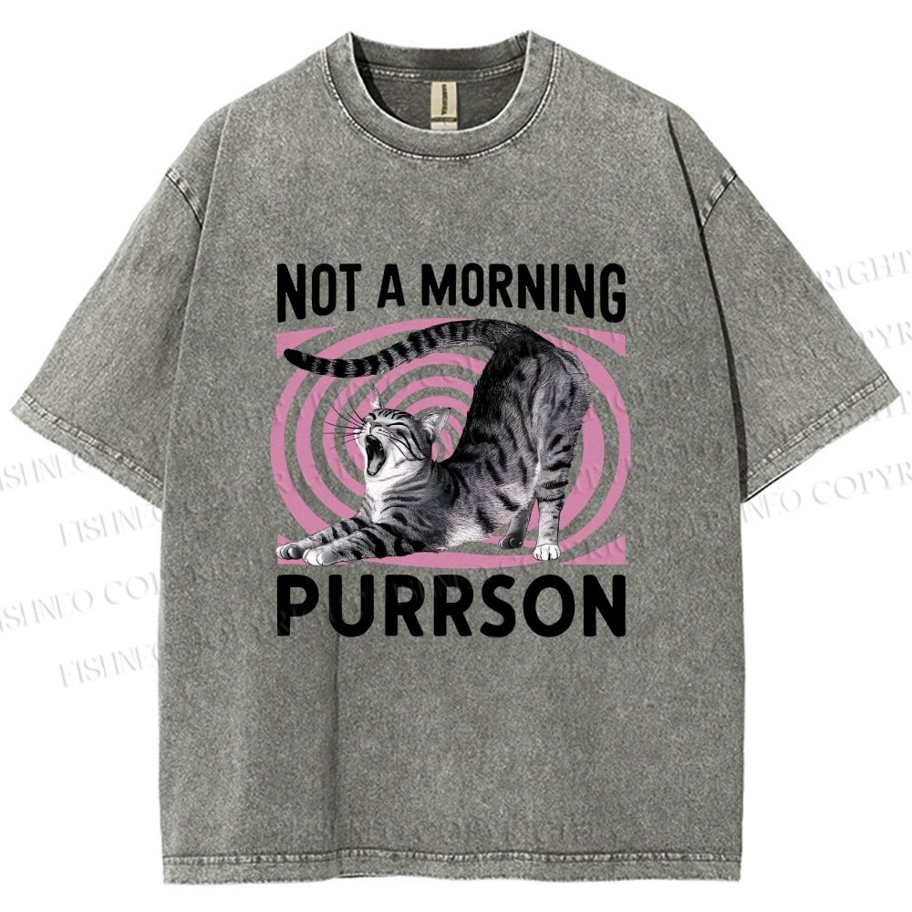 Unisex Not a Morning Purrson Cat Printed Washed Tee