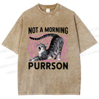 Unisex Not a Morning Purrson Cat Printed Washed Tee